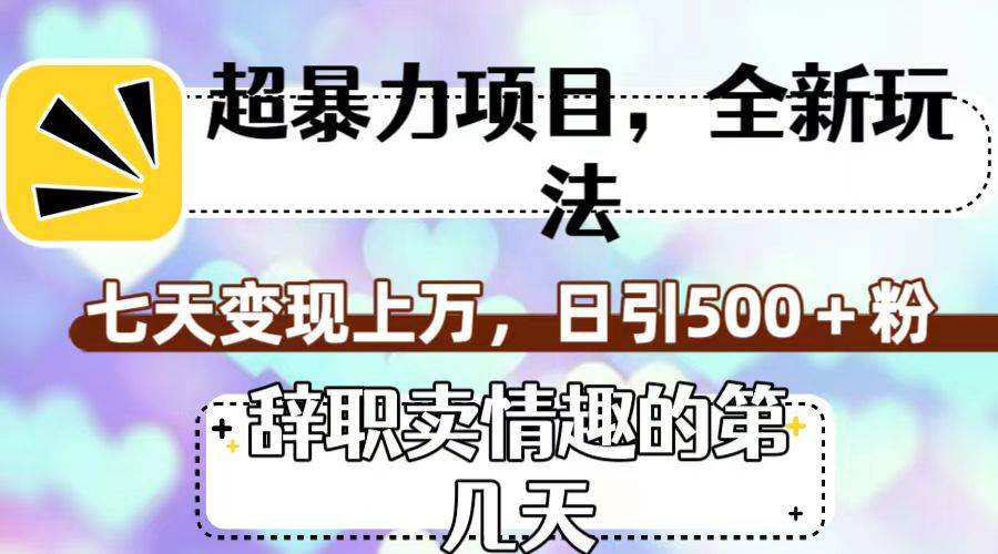 超暴利项目，全新玩法（辞职卖情趣的第几天），七天变现上万，日引500+粉-创盟网