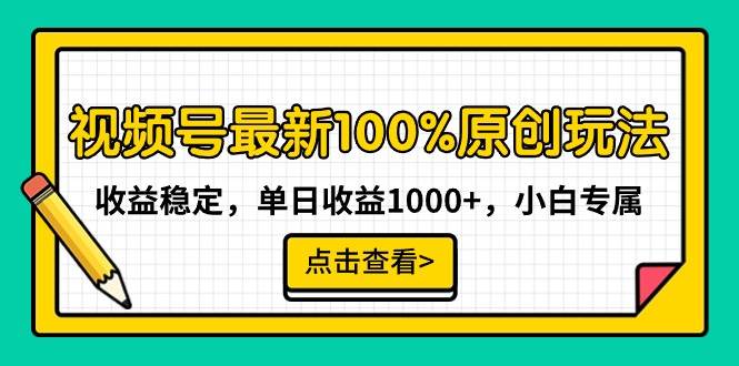 视频号最新100%原创玩法，收益稳定，单日收益1000+，小白专属-创盟网