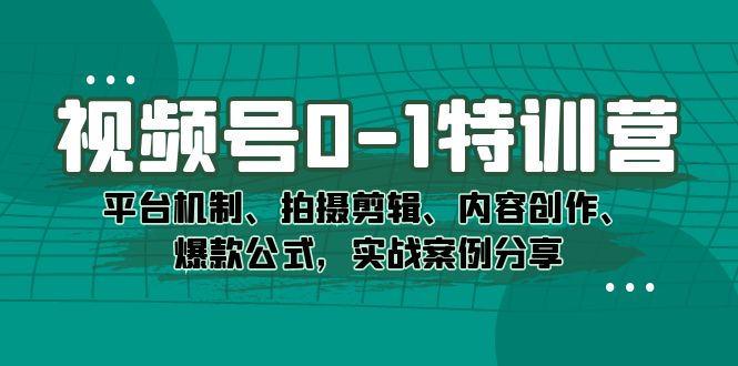 视频号0-1特训营：平台机制、拍摄剪辑、内容创作、爆款公式，实战案例分享-创盟网