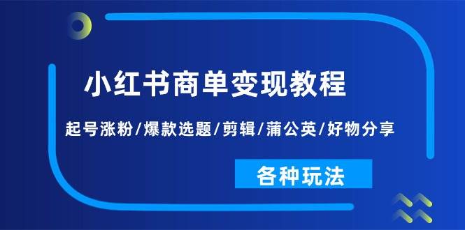 小红书商单变现教程：起号涨粉/爆款选题/剪辑/蒲公英/好物分享/各种玩法-创盟网