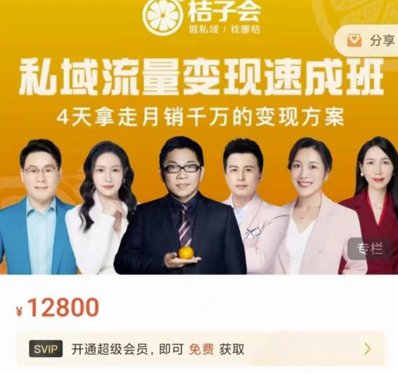 桔子会·私域流量变现速成班，4天拿走月销千万的变现方案 价值12800元-创盟网