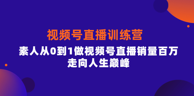 视频号直播训练营，素人从0到1做视频号直播销量百万，走向人生巅峰-创盟网