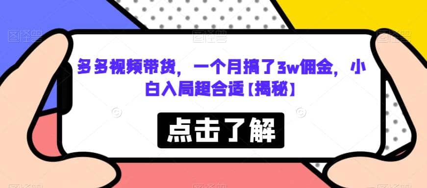 多多视频带货，一个月搞了3w佣金，小白入局超合适【揭秘】-创盟网