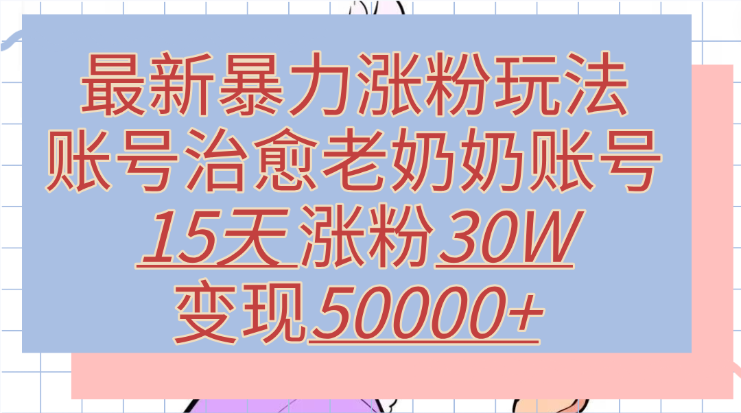 最新暴力涨粉玩法，治愈老奶奶账号，15天涨粉30W，变现50000+【揭秘】-创盟网