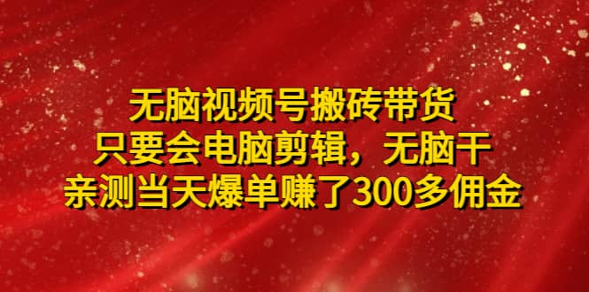 无脑视频号搬砖带货，只要会电脑剪辑，无脑干-创盟网