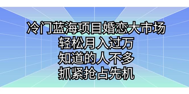 冷门蓝海项目婚恋大市场，轻松月入过万，知道的人不多，抓紧抢占先机-创盟网