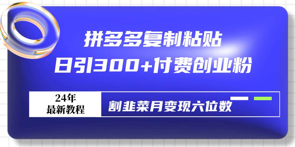 拼多多复制粘贴日引300+付费创业粉，割韭菜月变现六位数最新教程！-创盟网