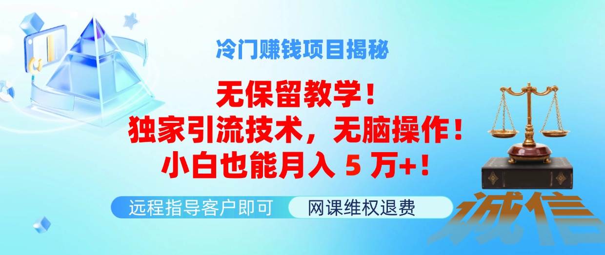 冷门赚钱项目无保留教学！独家引流技术，无脑操作！小白也能月入5万+！-创盟网