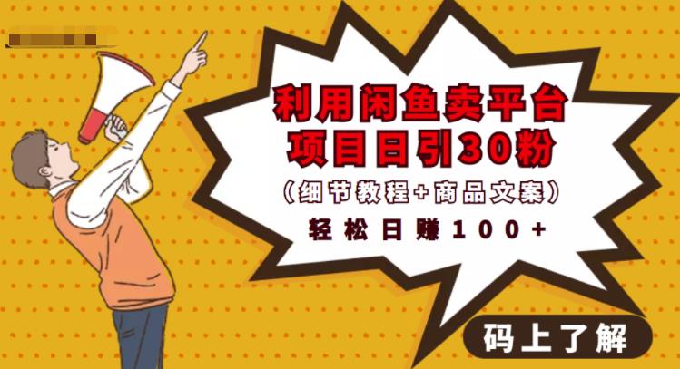 利用闲鱼卖平台项目课程资源日引流30+精准粉丝，轻松日赚100+，积累人脉可实现二次变现（细节教程+商品文案）-创盟网