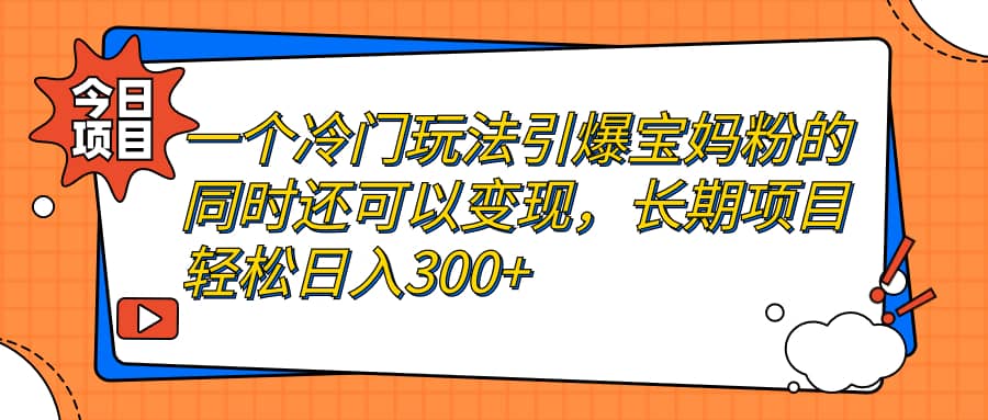 一个冷门玩法引爆宝妈粉的同时还可以变现，长期项目轻松日入300+-创盟网