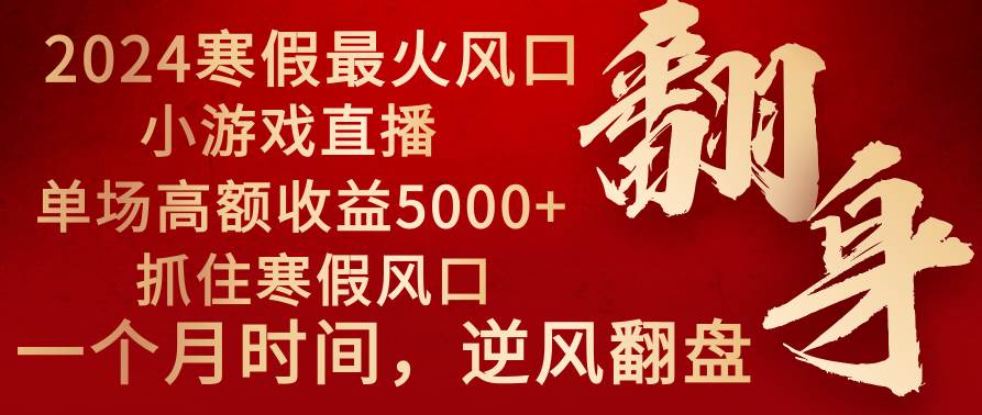 2024年最火寒假风口项目 小游戏直播 单场收益5000+抓住风口 一个月直接提车-创盟网