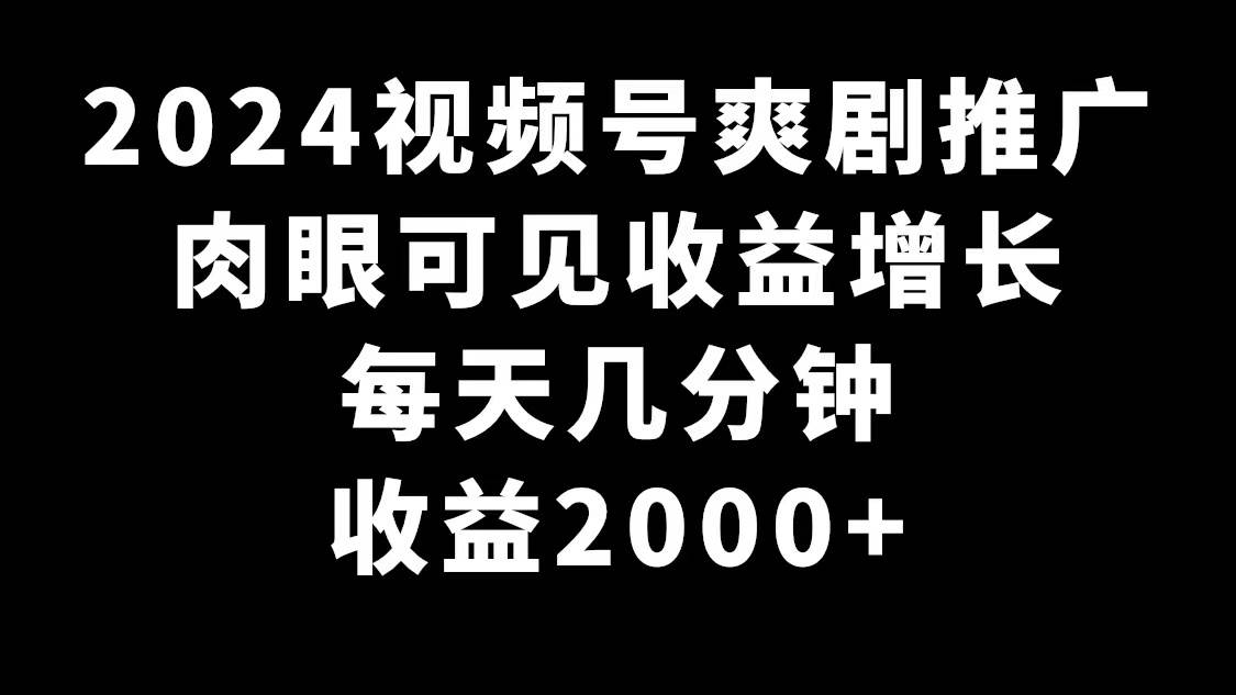 2024视频号爽剧推广，肉眼可见的收益增长，每天几分钟收益2000+-创盟网