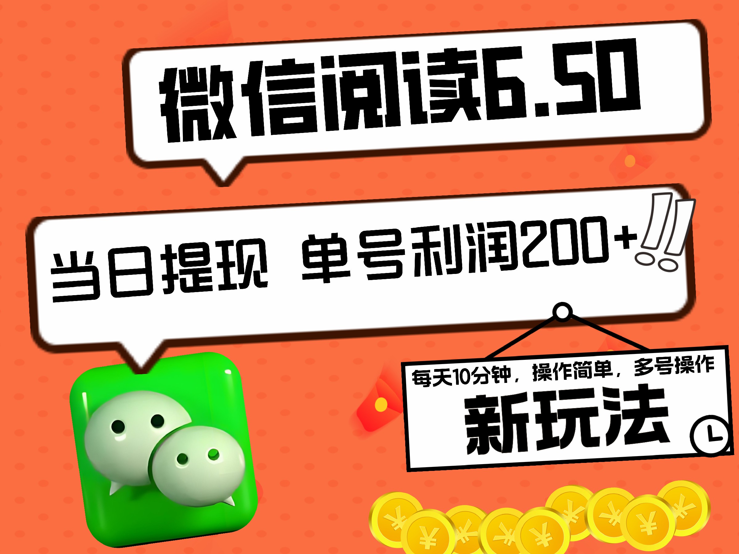 2024最新微信阅读6.50新玩法，5-10分钟 日利润200+，0成本当日提现，可矩阵多号操作-创盟网