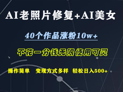 AI老照片修复+AI美女玩发  40个作品涨粉10w+  不花一分钱使用可灵  操作简单  变现方式多样话   轻松日去500+-创盟网