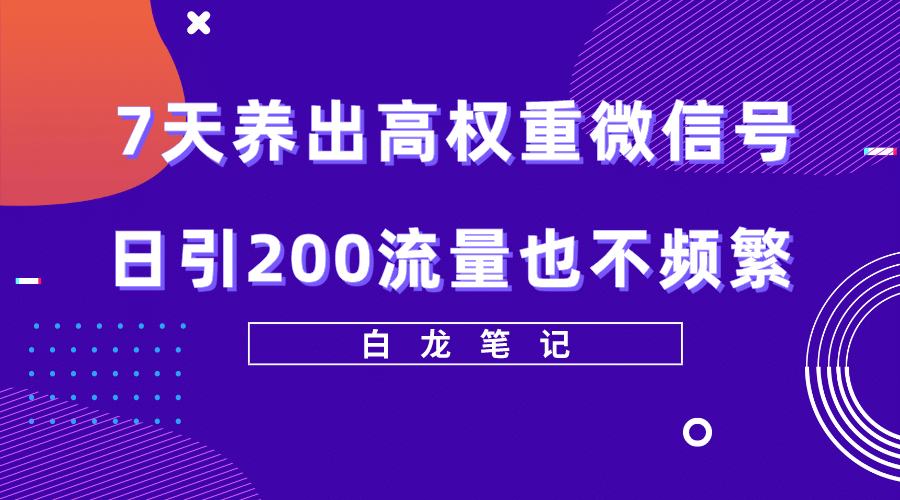 7天养出高权重微信号，日引200流量也不频繁，方法价值3680元-创盟网