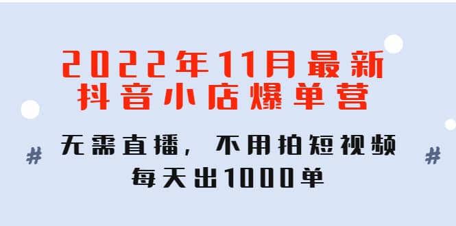 2022年11月最新抖音小店爆单训练营：无需直播，不用拍短视频，每天出1000单-创盟网