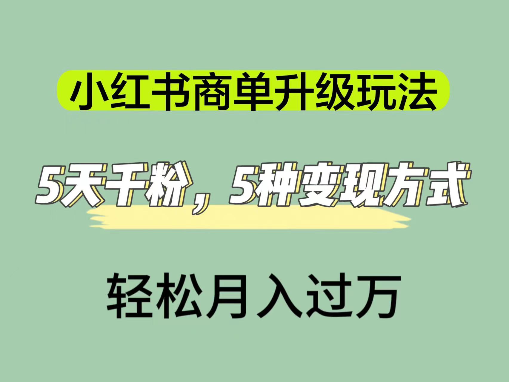 小红书商单升级玩法，5天千粉，5种变现渠道，轻松月入1万+-创盟网