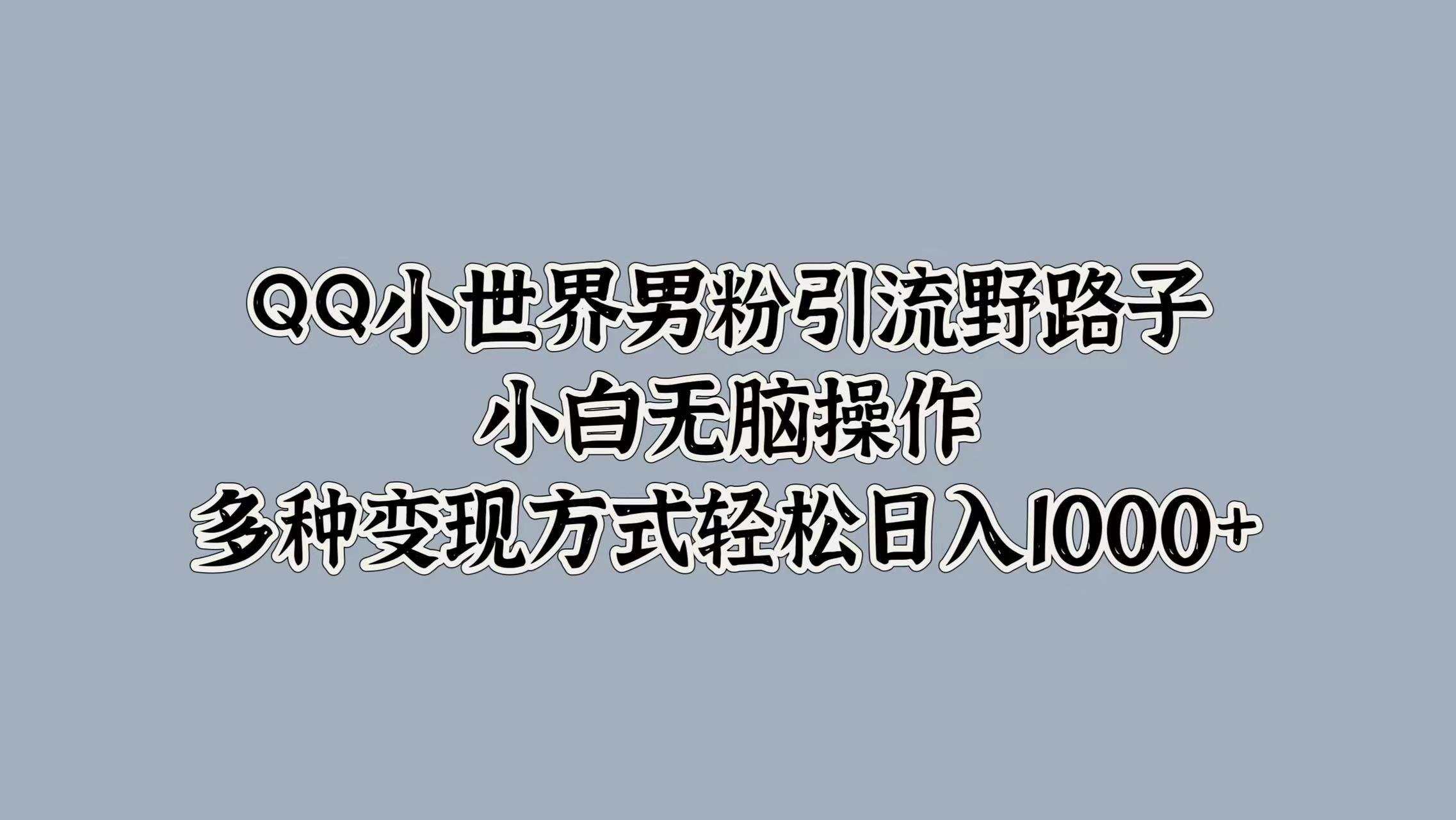 QQ小世界男粉引流野路子，小白无脑操作，多种变现方式轻松日入1000+-创盟网