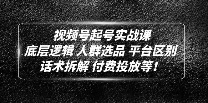 视频号起号实战课：底层逻辑 人群选品 平台区别 话术拆解 付费投放等-创盟网