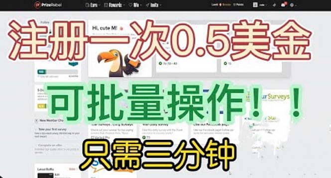 国外项目注册一次0.5美金 只需三分钟无脑操作 可批量放大 小白工作室福利-创盟网