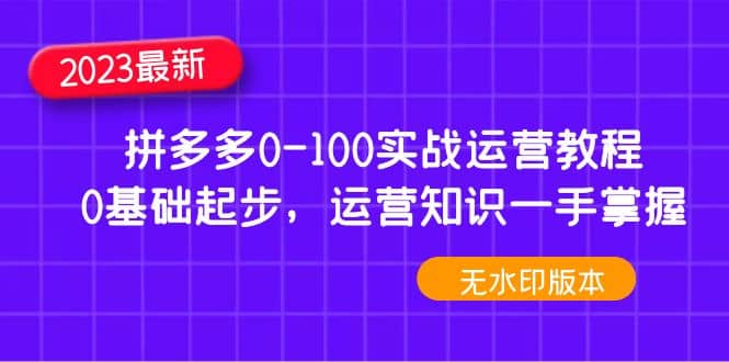 2023拼多多0-100实战运营教程，0基础起步，运营知识一手掌握（无水印）-创盟网