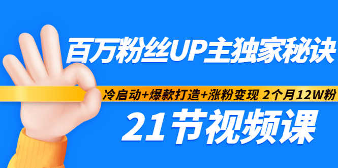 百万粉丝UP主独家秘诀：冷启动+爆款打造+涨粉变现2个月12W粉（21节视频课)-创盟网