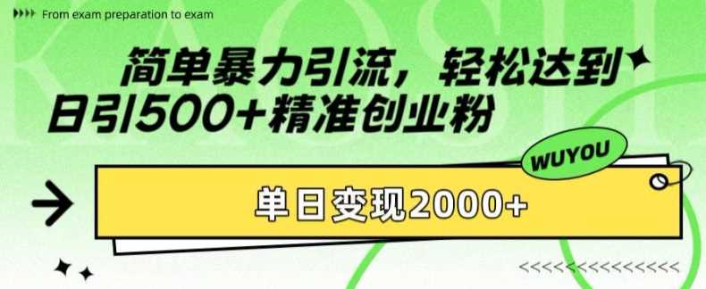 简单暴力引流轻松达到日引500+精准创业粉，单日变现2k【揭秘】-创盟网