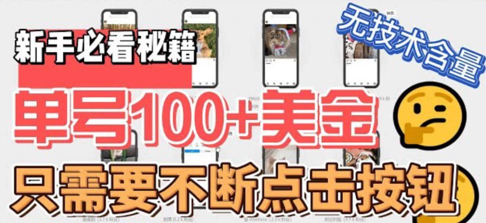 最新无脑只需不断点击按钮，单号100美金暴利项目，可批量操作-创盟网
