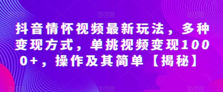 抖音情怀视频最新玩法，多种变现方式，单挑视频变现1000+，操作及其简单【揭秘】-创盟网