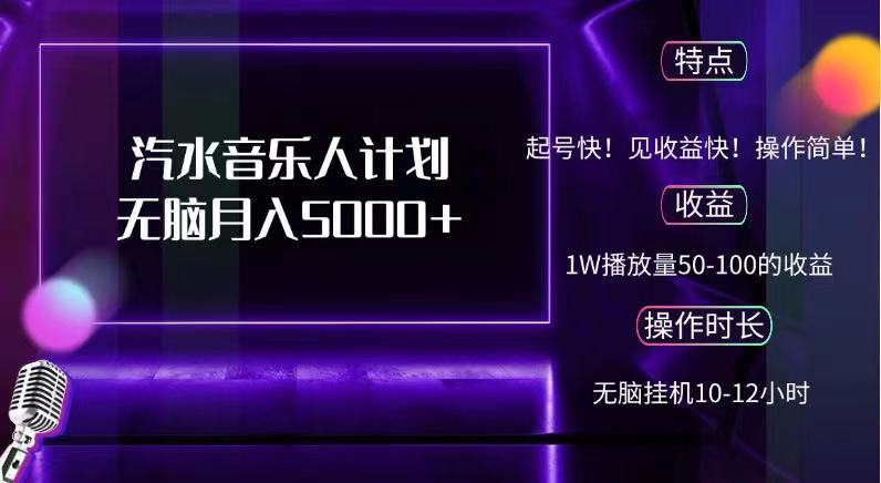 抖音汽水音乐人，计划无脑月入5000+-创盟网