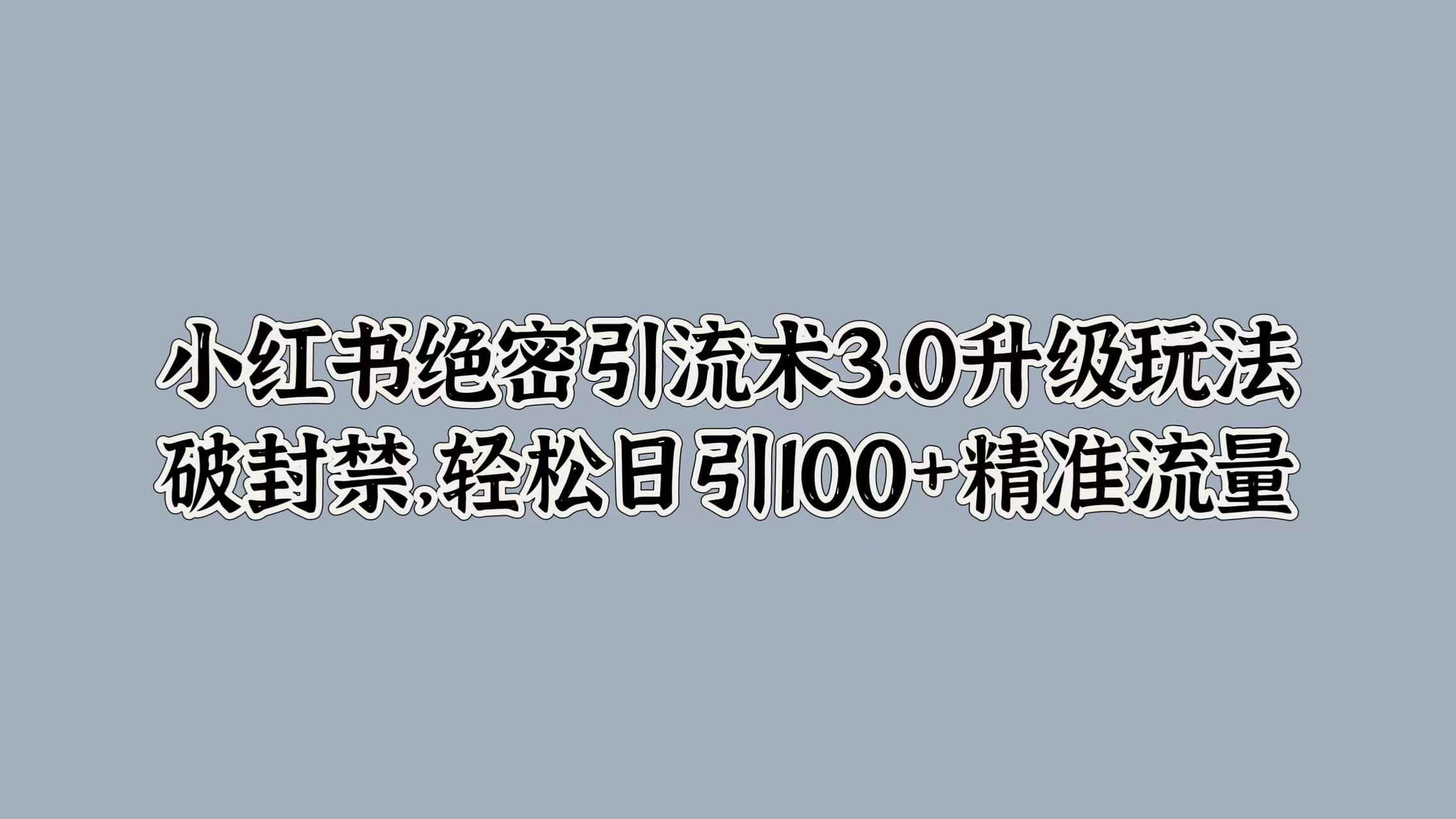 小红书绝密引流术3.0升级玩法，破封禁，轻松日引100+精准流量-创盟网