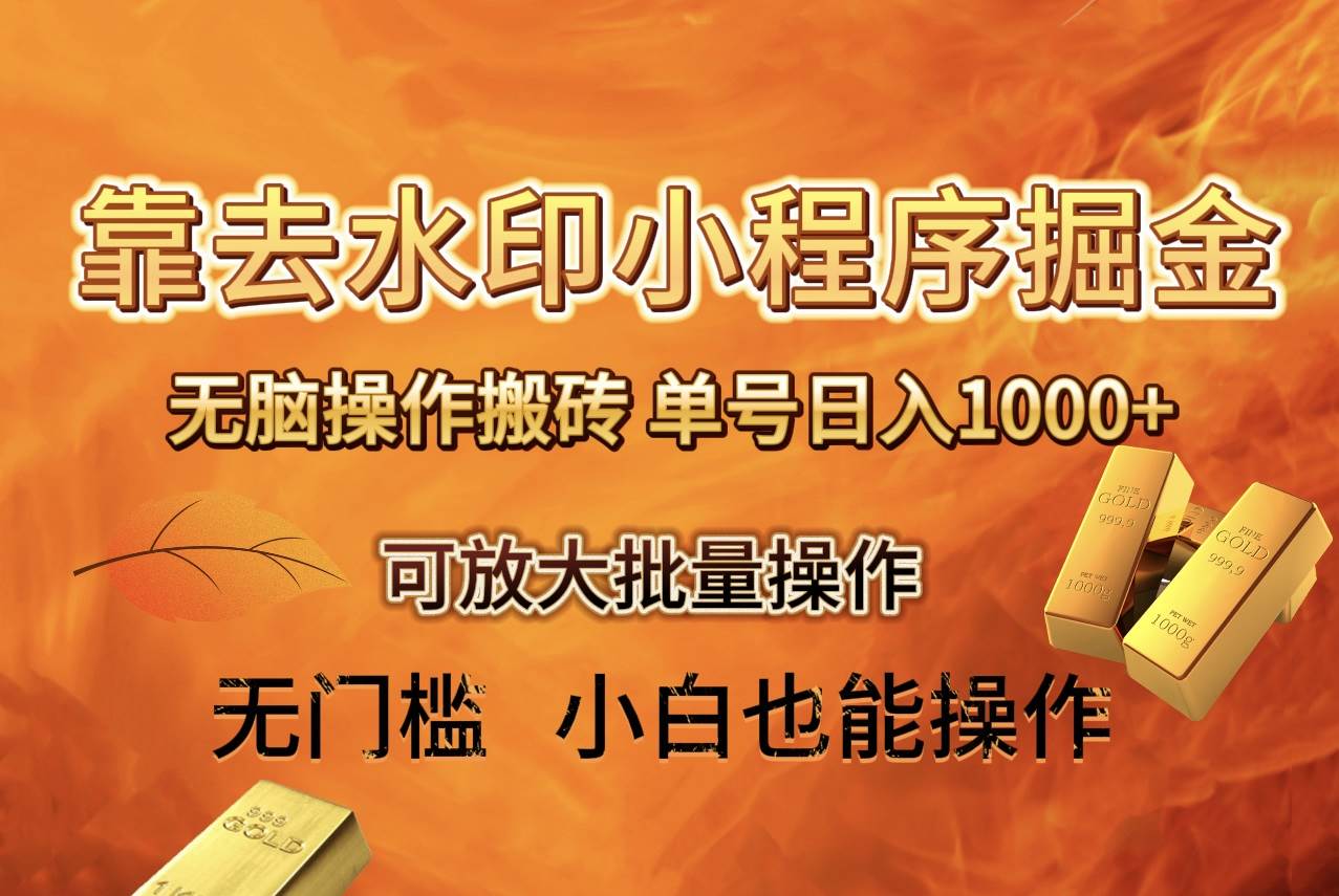去水印小程序+拼多多 无脑搬砖 ，单号日入1000+ 保姆级教程 可放大批量操作-创盟网