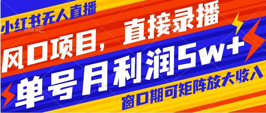 风口项目，小红书无人直播带货，直接录播，可矩阵，月入5w+-创盟网