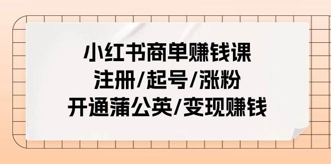 小红书商单赚钱课：注册/起号/涨粉/开通蒲公英/变现赚钱（25节课）-创盟网