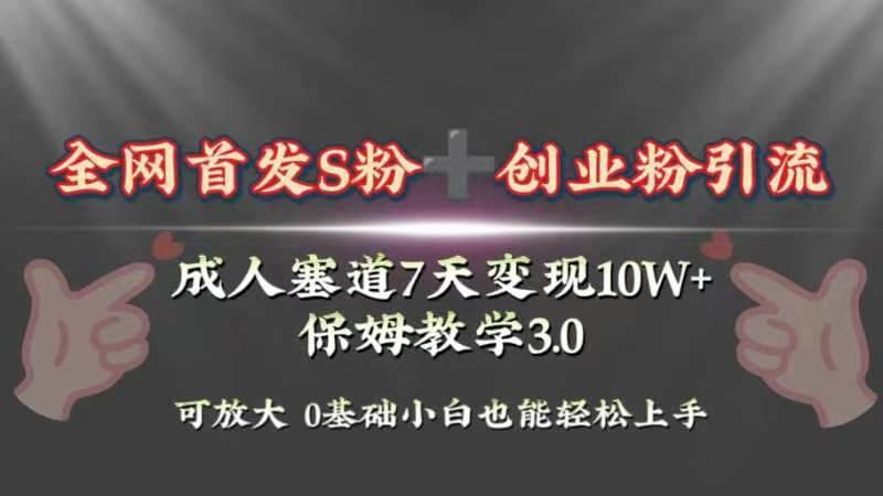 全网首发s粉加创业粉引流变现，成人用品赛道7天变现10w+保姆教学3.0-创盟网