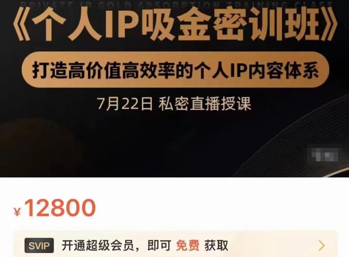 个人IP吸金密训班，打造高价值高效率的个人IP内容体系（价值12800元）-创盟网
