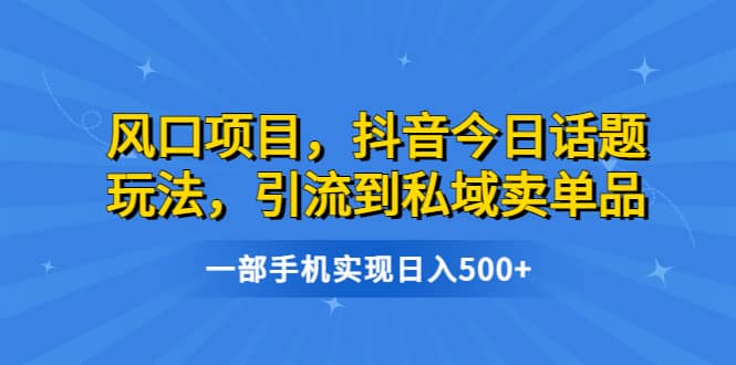 风口项目，抖音今日话题玩法，引流到私域卖单品，一部手机实现日入500+-创盟网