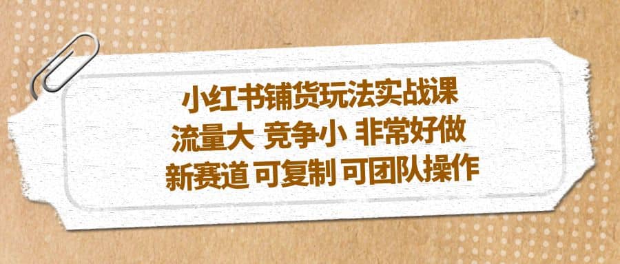 小红书铺货玩法实战课，流量大 竞争小 非常好做 新赛道 可复制 可团队操作-创盟网