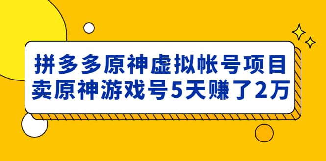 外面卖2980的拼多多原神虚拟帐号项目-创盟网