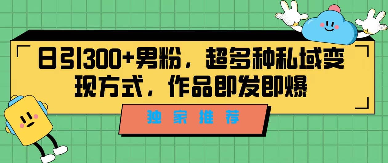 独家推荐！日引300+男粉，超多种私域变现方式，作品即发即报-创盟网