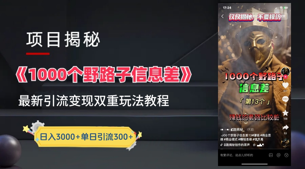最新一千个野路子信息差玩法教程如何变现＋引流的玩法具体拆解！！！-创盟网