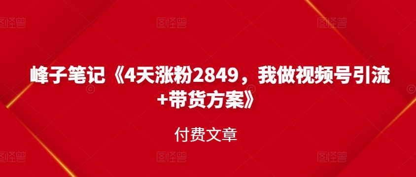 峰子笔记《4天涨粉2849，我做视频号引流+带货方案》付费文章-创盟网
