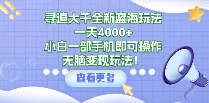 寻道大千全新蓝海玩法，一天4000+，小白一部手机即可操作，无脑变现玩法！-创盟网