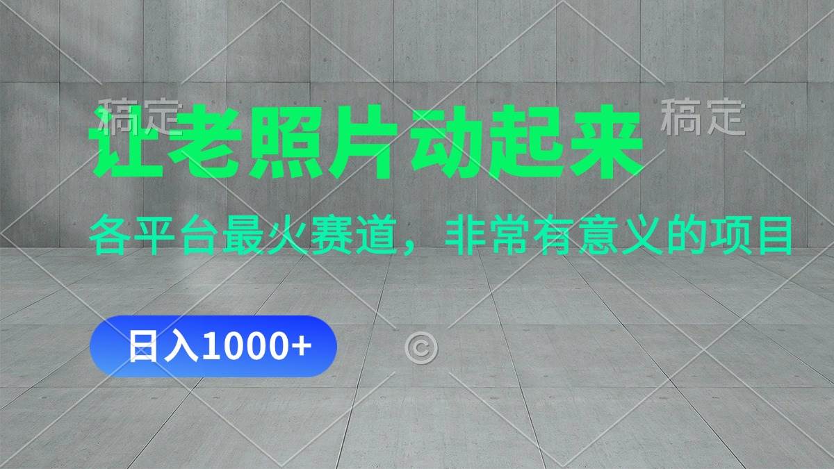 让老照片动起来，一天变现1000+，各平台最火赛道，看完就会-创盟网