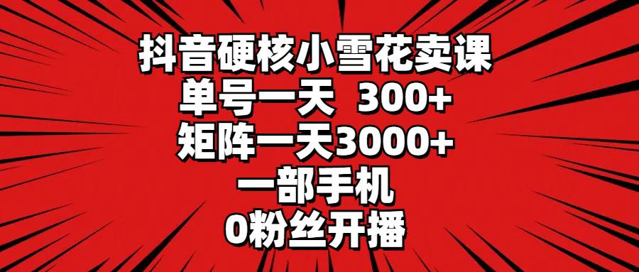 抖音硬核小雪花卖课，单号一天300+，矩阵一天3000+，一部手机0粉丝开播-创盟网
