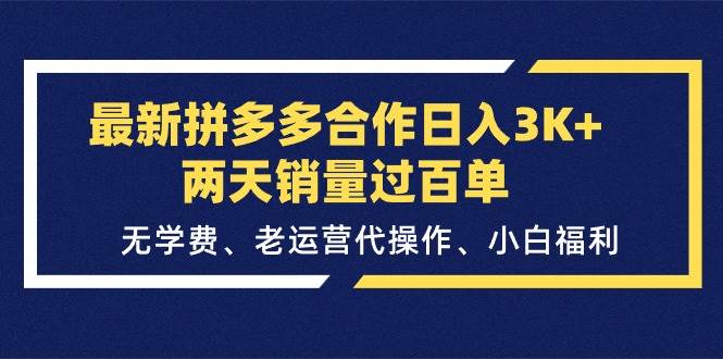 最新拼多多合作日入3K+两天销量过百单，无学费、老运营代操作、小白福利-创盟网