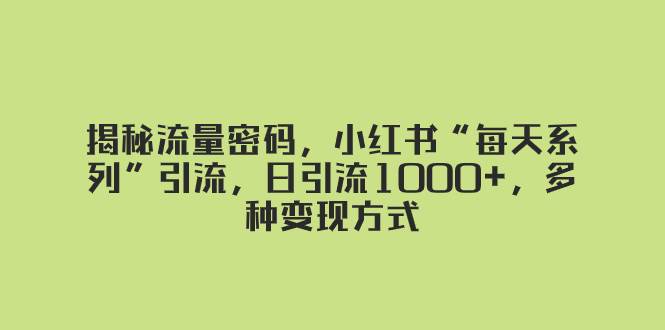 揭秘流量密码，小红书“每天系列”引流，日引流1000+，多种变现方式-创盟网
