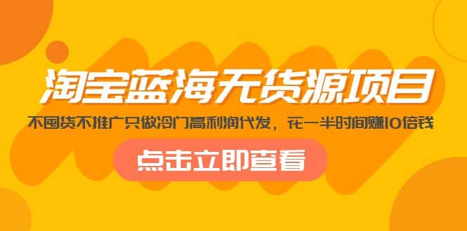 淘宝蓝海无货源项目，不囤货不推广只做冷门高利润代发-创盟网