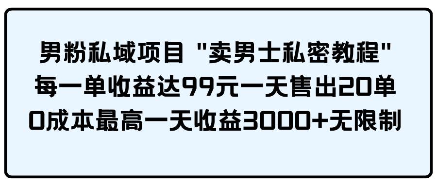 男粉私域项目 卖男士私密教程 每一单收益达99元一天售出20单-创盟网