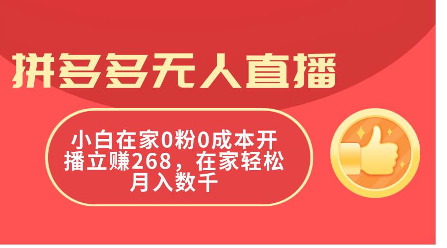 拼多多无人直播，小白在家0粉0成本开播立赚268，在家轻松月入数千-创盟网
